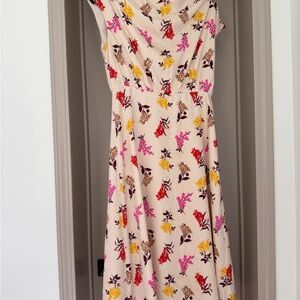 Ann Taylor Floral Pink Midi Dress with Pink, Red & Yellow Accents